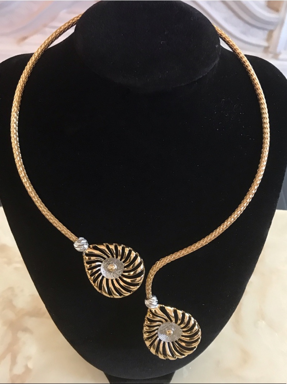 Gold-Tone Open Cable Necklace with Spiral Drop Accents